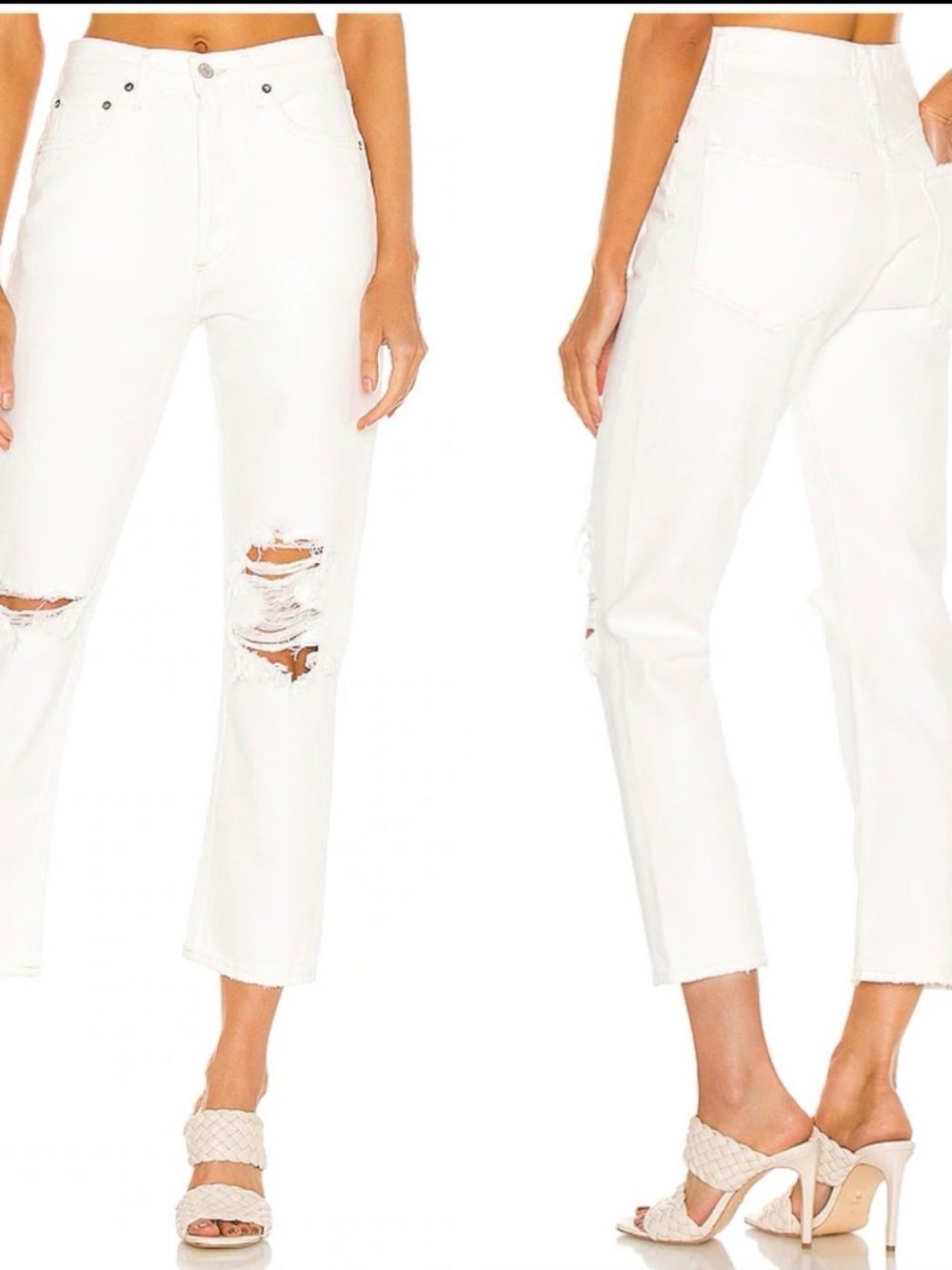AGOLDE Riley High Rise Straight Crop Jeans Veil White Distressed